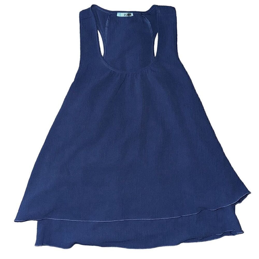 PS Kate Women's M Blue Sleeveless Tunic Tank Top Ruffle Casual